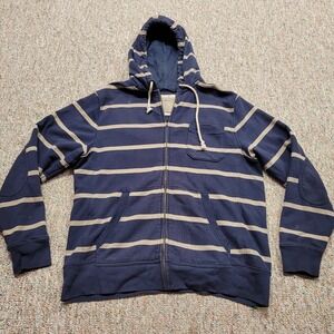 LL Bean Sweatshirt Mens Medium Blue Striped Full Zip Front Hoodie Outdoor Rugged